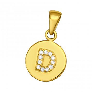 Letter D with Zirconia - 925 Sterling Silver Pendants With Zirconia Stones A4S46503