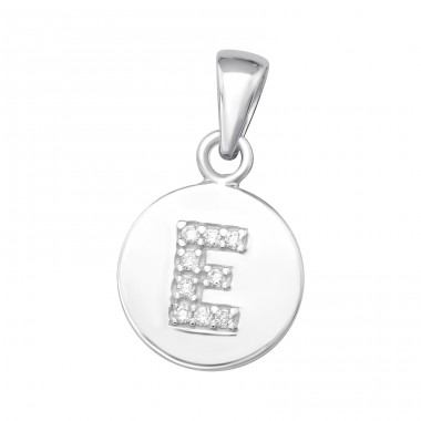 Letter E with Zirconia - 925 Sterling Silver Pendants With Zirconia Stones A4S46504