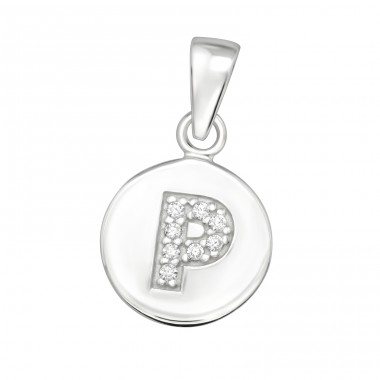 Letter P with Zirconia - 925 Sterling Silver Pendants With Zirconia Stones A4S46526
