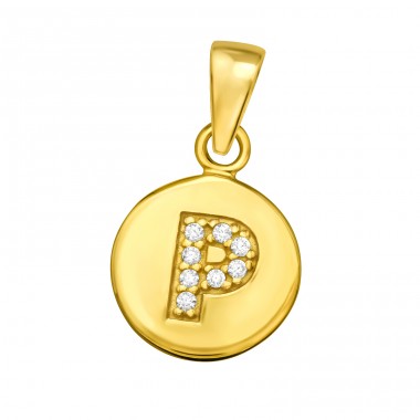 Letter P with Zirconia - 925 Sterling Silver Pendants With Zirconia Stones A4S46527