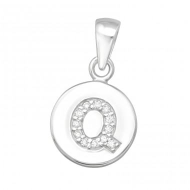 Letter Q with Zirconia - 925 Sterling Silver Pendants With Zirconia Stones A4S46528