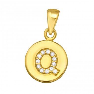 Letter Q with Zirconia - 925 Sterling Silver Pendants With Zirconia Stones A4S46529