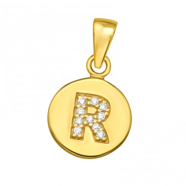 Letter R with Zirconia - 925 Sterling Silver Pendants With Zirconia Stones A4S46531