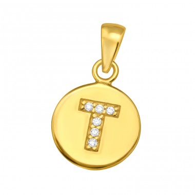 Letter T with Zirconia - 925 Sterling Silver Pendants With Zirconia Stones A4S46535
