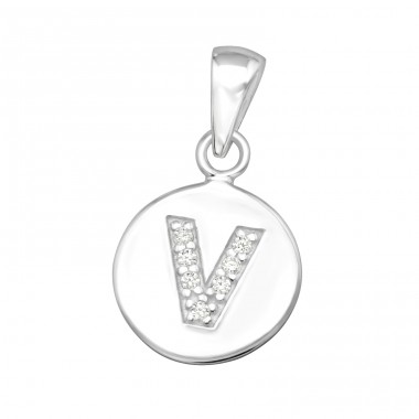 Letter V with Zirconia - 925 Sterling Silver Pendants With Zirconia Stones A4S46538