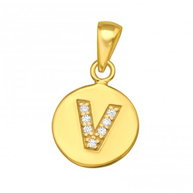 Letter V with Zirconia - 925 Sterling Silver Pendants With Zirconia Stones A4S46539