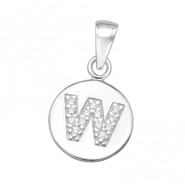 Letter W with Zirconia - 925 Sterling Silver Pendants With Zirconia Stones A4S46540