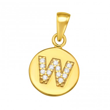 Letter W with Zirconia - 925 Sterling Silver Pendants With Zirconia Stones A4S46541