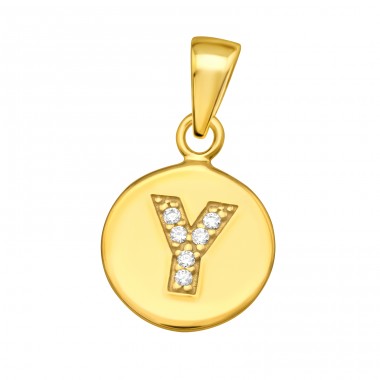 Letter Y with Zirconia - 925 Sterling Silver Pendants With Zirconia Stones A4S46545
