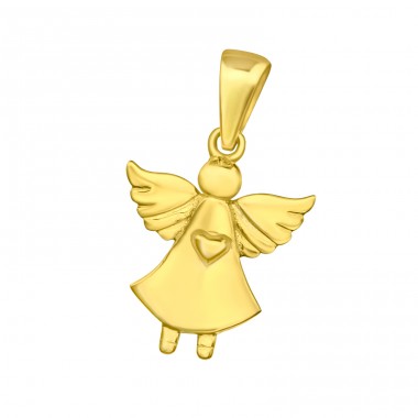 Golden Angel with heart - 925 Sterling Silver Basic Pendants A4S42124