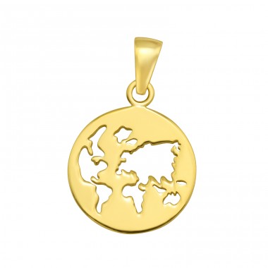 Golden worldmap - 925 Sterling Silver Basic Pendants A4S42126