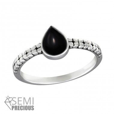 Slza "Black Onyx" - Šperkové Striebro 925 Prstene S Polodrahokamami A4S36189