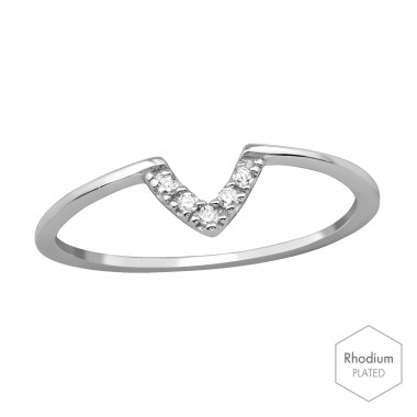 V Shaped - 925 Sterling Silver Rings with Zirconia stones A4S39777