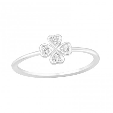 Lucky clover with zirconia - 925 Sterling Silver Rings With Stones A4S41404