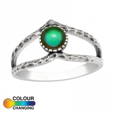 Oxidized ring with green epoxy - 925 Sterling Silver Basic Rings A4S41645