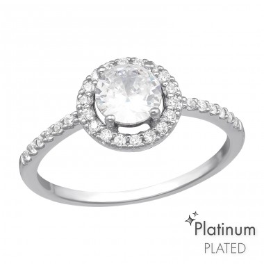 Großer Zirkon umgeben von kleinen Zirkonen aus Platin - Schmuck Silber 925 Ringe mit Steinen A4S44122
