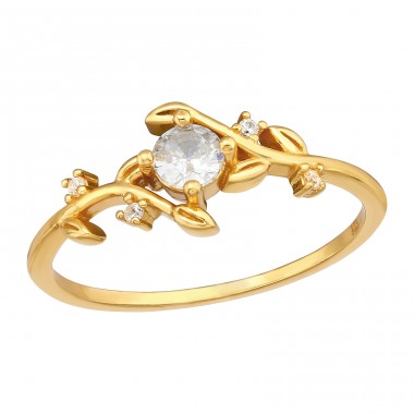 Frunze aurii cu zirconiu - Argint 925 Inele Cu Pietre A4S44599