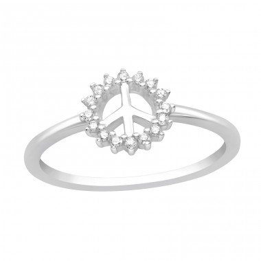 Peace sign with zirconias - 925 Sterling Silver Rings With Stones A4S44614