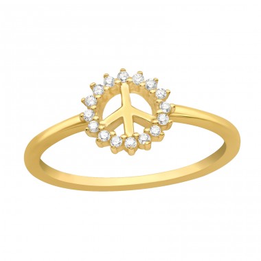 Golden Peace & Love sign  - 925 Sterling Silver Rings With Stones A4S44615