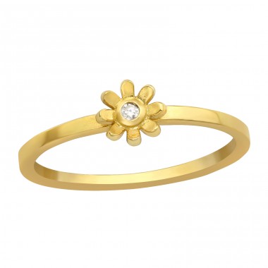 Golden Flower with Zirconia - 925 Sterling Silver Rings With Stones A4S45018