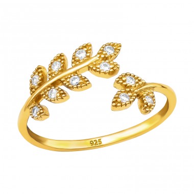 Frunze aurii cu zirconiu - Argint 925 Inele Cu Pietre A4S45791