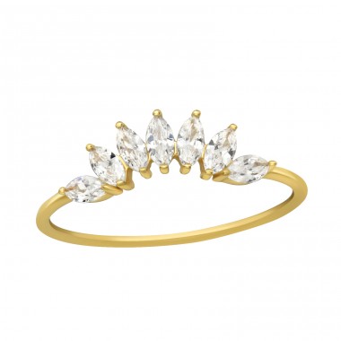 Golden Branch with Zirconias - 925 Sterling Silver Rings With Stones A4S46163