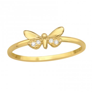 Schmetterling mit Zirkonen vergoldet - Ringe aus 925er Sterlingsilber mit Steinen A4S46316