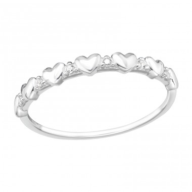 Hearts in line with zirconia - 925 Sterling Silver Rings With Stones A4S46384