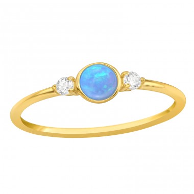 Gold Ring with Zirconia and Opal - 925 Sterling Silver Rings With Stones A4S46646