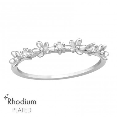 Flowers with zirconias - 925 Sterling Silver Rings With Stones A4S47144