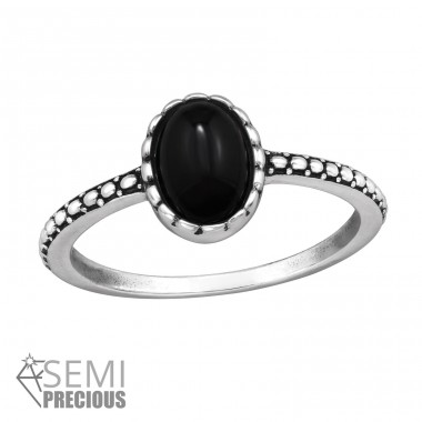 Oval Oxidized with Semi-precious Stone - 925 Sterling Silver Rings With Stones A4S49561