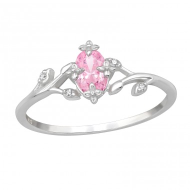 Oval Zircon with Flowers - 925 Sterling Silver Rings With Stones A4S49670