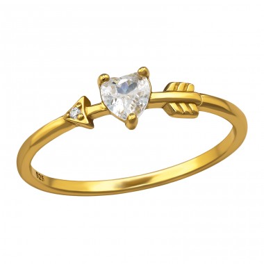 Golden Heart And Arrow with  - 925 Sterling Silver Rings With Stones A4S50179