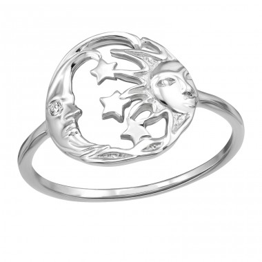 Sun, Crescent Moon Face And Star - 925 Sterling Silver Rings With Stones A4S51015