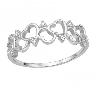  Interlocking Heart with Zirconia - 925 Sterling Silver Rings With Stones A4S51017