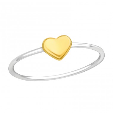 Silver ring with golden Heart - 925 Sterling Silver Basic Rings A4S42199