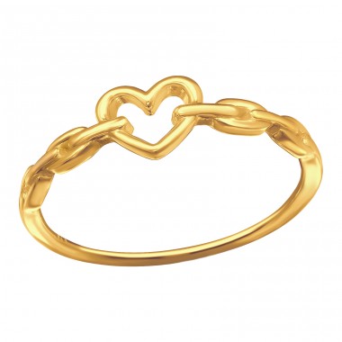 Golden Heart linked in chain - 925 Sterling Silver Basic Rings A4S44846