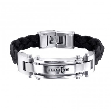 Tag - Leather Cord + 316L Surgical Grade Stainless Steel Steel Bracelets for Men A4S1886
