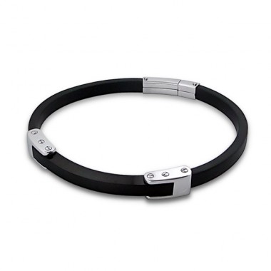 Bangle for men  - Rubber + 316L Surgical Grade Stainless Steel Steel Bracelets For Men A4S5513