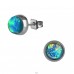 Round 7mm Ear Studs With Synthetic Opal - 316L Surgical Grade Stainless Steel Steel Ear Studs A4S34490