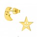 Golden Moon & Star mismatch - 316L Surgical Grade Stainless Steel Steel Ear Studs A4S45518