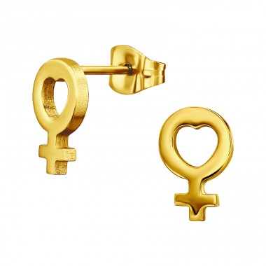 Golden Woman symbol with Heart - 316L Surgical Grade Stainless Steel Steel Ear Studs A4S45520