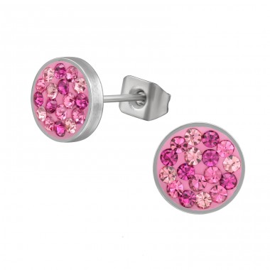 8 mm guľaté s fuchsia krištálmi - Chirurgicka Nehrdzavejúca Ocel Puzetové Náušnice Z Ocele A4S45677