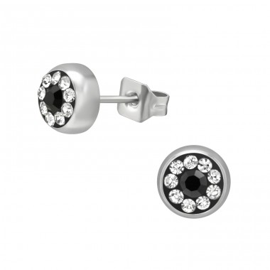 Round 5mm Black crystal - 316L Surgical Grade Stainless Steel Steel Ear Studs A4S45684
