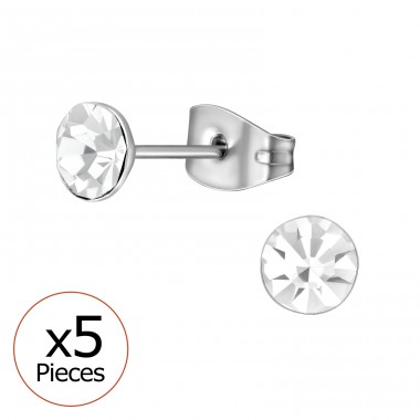 5x 5 mm okrúhly - Chirurgicka Nehrdzavejúca Ocel Puzetové Náušnice Z Ocele A4S45732