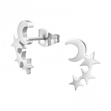 Moon And Star - 316L Surgical Grade Stainless Steel Steel Ear Studs A4S45939