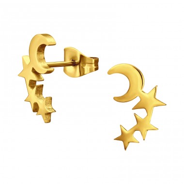 Golden Moon &Star - 316L Surgical Grade Stainless Steel Steel Ear Studs A4S45940
