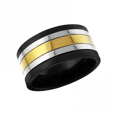 3 colors black, silver and gold ring - 316L Surgical Grade Stainless Steel Steel Rings A4S17017