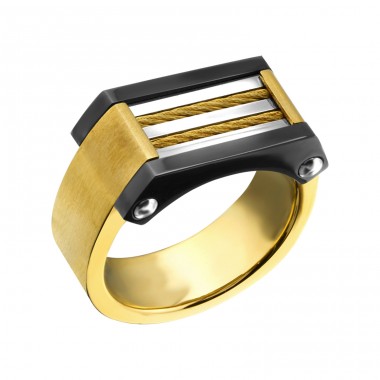 Black and Gold - 316L Surgical Grade Stainless Steel Steel Rings A4S22791