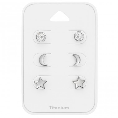 Round, Crescent Moon And Star - Titanium Steel Jewellery Sets A4S45429